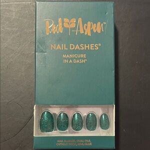 Red Aspen Nail Dashes Teal Glitter Press-On Nails
